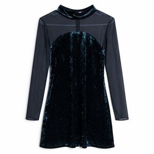 BCBG Generation Velvet Mini Dress Sheer Mesh Black Women M Modern Luxe Romantic